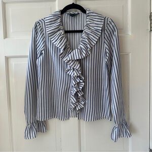 Ralph Lauren Blue and White Striped Silk Blouse